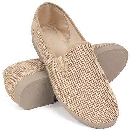 COZSERIES Zapatillas de Casa Hombre Mujer Unisex Verano Cómodas Respirables, Zapatos Rejilla Cuña Punta Cerrada, Suela Caucho Hecho EN ESPAÑA (44,410Beig)