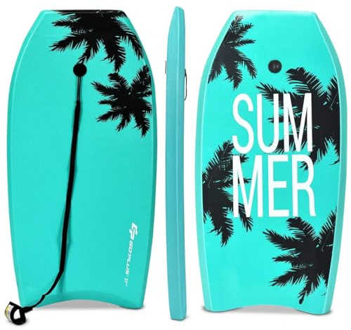 COSTWAY Tavola da Surf 33/37/41, Tavola Surf Bambini e Adulti in XPE, EPS e HDPE, Tavoletta Mare con Leash per Polso, Portata 85 kg (Turchese, S)