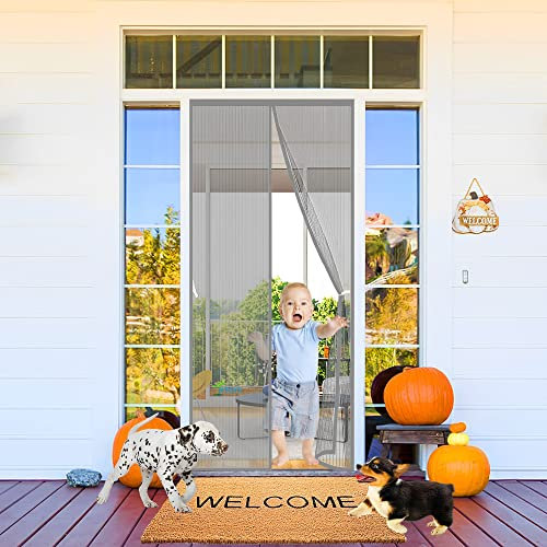 Magnetic Fly Insect Screen Door 60 x 195 cm Door Screen for Keeping Out Flies Mesh Curtain with Tie Back 【Grey】