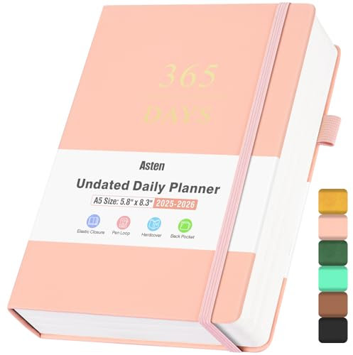 Planificateur quotidien non daté avec liste de choses à faire, planificateur à 365 jours pour TDAH, agenda pour homme et femme, organisateur de productivité avec calendrier, 21.1x14.7 cm (rose)