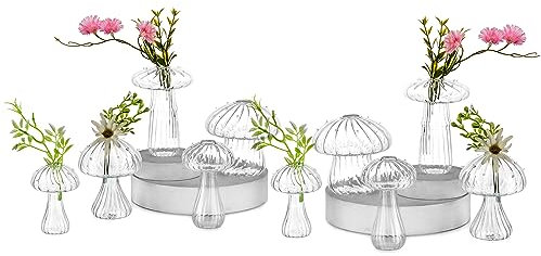 Pilz Deko Glas Vase Klar: Hewory 10er Fliegenpilz Pilze Kleine Vasen für Tischdeko, Mini Vasen Set Glas Vasen Deko Aesthetic Vase für Wohnzimmer Modern Schlafzimmer Cottagecore Deko Mushroom Decor