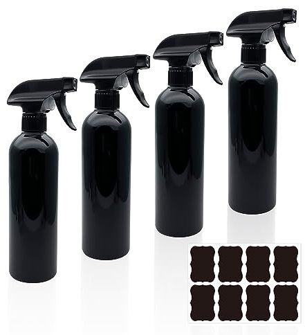 TAFACE Lot de 4 flacons pulvérisateurs vides rechargeables en plastique multi-usages avec étiquettes pour le nettoyage, le jardinage, le salon de coiffure et plus encore (500 ml)
