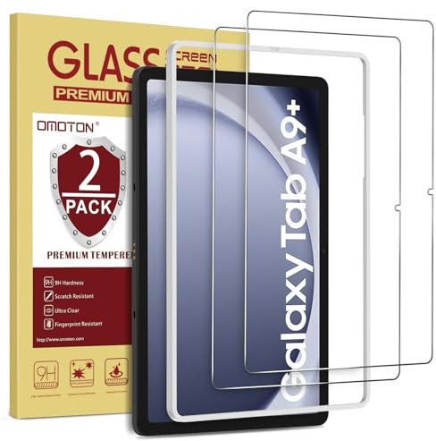 OMOTON Panzer Schutz Glas für Samsung Galaxy Tab A9 Plus, 9H Härte Schutzfolie Folie kompatibel mit Samsung Tab A9 Plus/A9+, Schutzglas mit Rahmen-Installationshilfe, Anti- Kratzer, 2 Stück