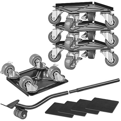 DXDRT Möbelrollen Möbel Transportrollen Set, 4 Möbelroller & 1 Lastenheber, Möbelgleiter System für Schwere Möbel, Kühlschränken, Sofa, 360 Grad drehbar Rads, 1400kg Tragfähigkeit