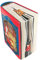 MediMuc Kleine Buchdose St. Nick rot/blau - nostalgische Dose aufwändig geprägt und Bedruckt - Santa packt Geschenke aus - Keksdose, Blechdose - Vol. 1,75l - (L x B x H): 15,2 x 17,5X 8,8cm