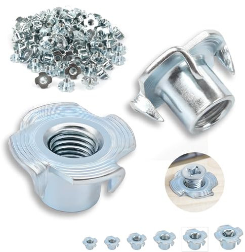 100 dadi a innesto M8 x 11 mm, in acciaio al carbonio zincato con 4 punte, per legno, tavole, mobili, artigiani, costruzioni, pareti da arrampicata, kit di viti, fai da te