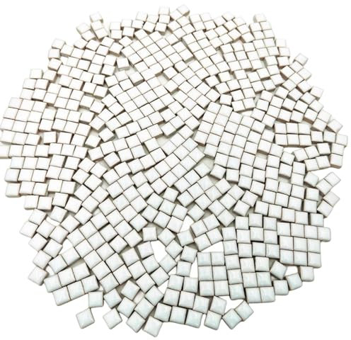 BTMIEY Lot de 500 carreaux de mosaïque carrés en céramique - 500 g - 1 x 1 cm - Fait à la main - Pour les amateurs de projets de mosaïque et de décoration d'intérieur (blanc)