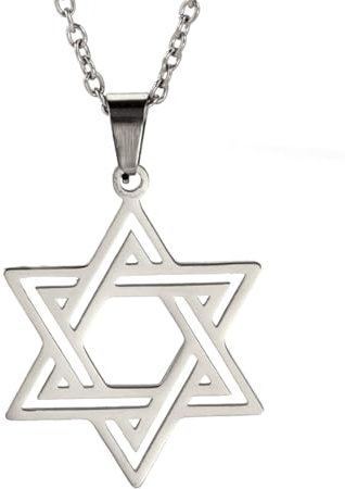 TEAMER Davidstern Anhänger Halskette Jüdisches Magen Amulett Edelstahl Halsketten Vintage Schmuck (Stil 2-Silber)