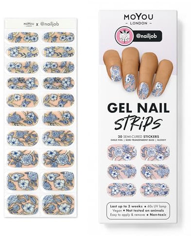 MOYOU LONDON Semi Cured Gel Nail Strips - 20 Pcs. Spring Nail Wraps for Salon-Quality Manicure - Works with Any UV Lamp - Easy to Apply, Trim, & Remove Gel Stickers