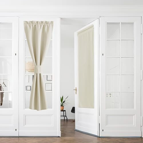 PONY DANCE Tende a Vetro per Finestra Moderne Tendine Oscuranti per Interni con Tasca Curtains Beige Chiaro per Porta Termiche Tende per Cucina 2 Pezzi 60x240 CM