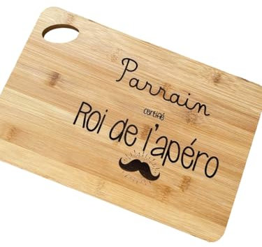 Planche à Découper Personnalisée Parrain Certifié Roi de l'Apéro – Cadeau Original pour Parrain, Dimension 20x30cm, Idée Cadeau Unique