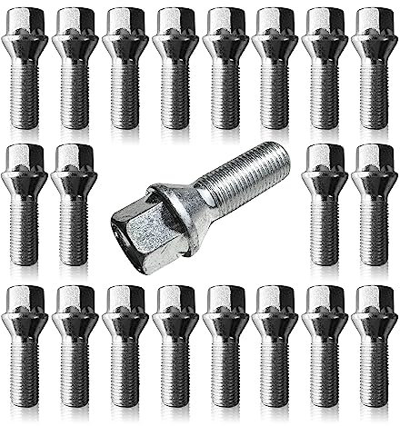 BIMECC Set of 20 Alloy Wheel Bolts for BMW 1 Series (2011 - onwards) | 3 Series (2012 - onwards) | 4 Series | 5 Series (2011 - onwards) - M14x1.25-27mm Thread Length - Taper - Silver