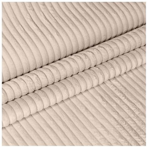 DreamRoots Cord Stoff Meterware Gewicht 380 g/m2 - Polsterstoff Cord Meterware 140 cm breit - Möbelstoff Meterware - Breitcord Meterware Vanilla Ice 1M