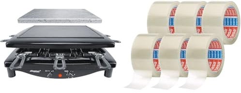 Steba Premium Raclette & tesapack 64014 im 6er Pack - Geräuscharmes Paketklebeband zum Verpacken von Paketen und Versandschachteln - transparent - 6 Rollen je 66 m