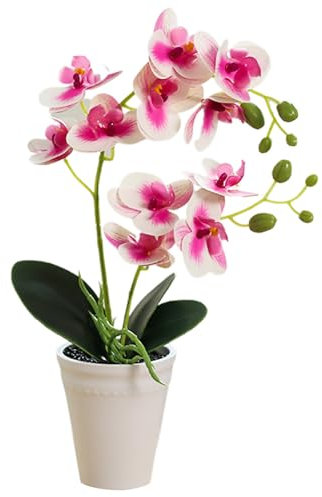 Generisch Künstliche Orchidee im Topf,realistisch,40,6 cm,künstliche Orchidee,dekorative künstliche Orchidee,lebendige,lebendige künstliche Orchideenpflanze für Zuhause,Büro,Hochzeit,Weiß + Lila