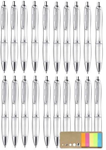 Libetui 20 ergonomische Kugelschreiber Weiß rutschfeste Griffzone Großraumine Druckkugelschreiber weiße Kulis Büro Haushalt Praxis blauschreibend Kuli Weiß Milchig