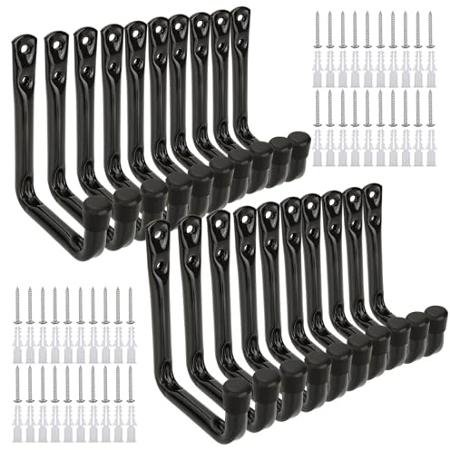 WOPPLXY 20 ganchos para colgar, gancho pared en color negro, colgador pared de acero para colgar herramientas, bicicletas, escaleras y material deportivo