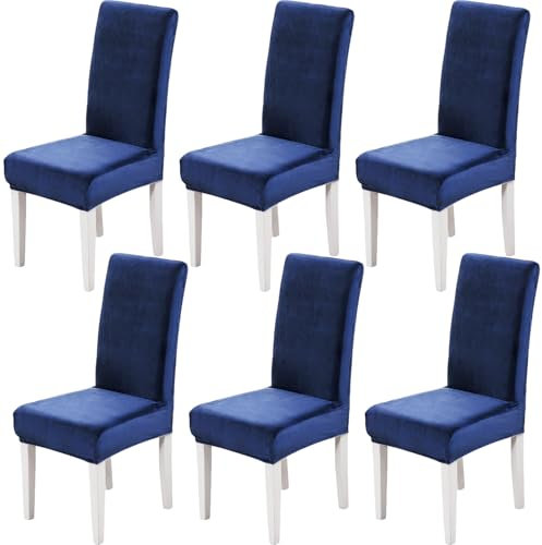Xundefeng 6er Set Stretch Samt Stuhlhussen für Esszimmerstühle, Schutz Hussen für Stühle Schwingstühle, Dekoration Stuhlbezug für Haus, Küche, Hotel, Party - Marineblau