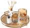 Serving Tray with Golden Handles, Acrylic Decorative Candle Trays, Round Perfume Plate Reusable Plastic Serving Platters, Serving Tray for Home Restaurant Bar Drinks Breakfast Coffee Tea Fruit (Amber)