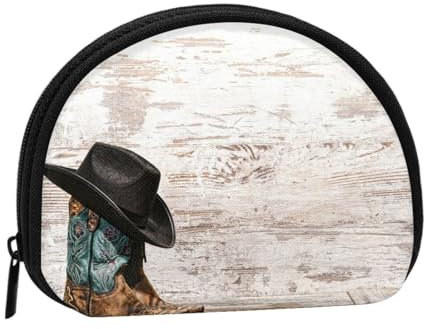 Cowboy Hat and Boots Print Portable Mini Coin Storage Bag - Full-Printed Polyester Wallet for Personal Small Items