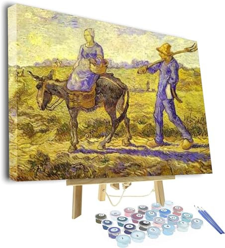Vincent Van Gogh Kit de peinture par numéro pour adultes - Kit de peinture par numéros avec cadre et chevalet pour débutants