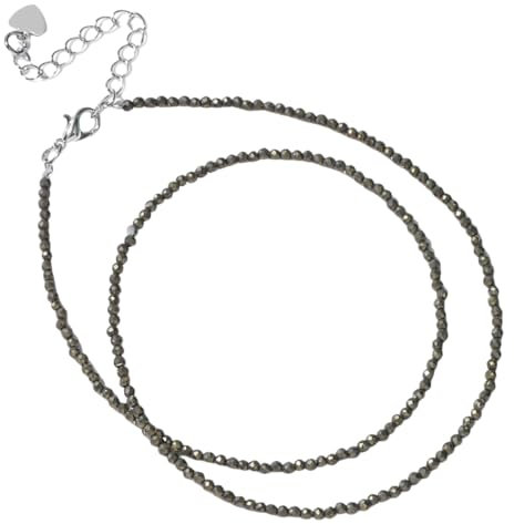 ParfCO Bergkristall Anhänger, 2 Mm Mini-Stein-Perlen-Halskette, Natürliche Pyrit-Heilkristall-Halskette, Damen-Strand-Party-Halsband, Chakra-Schmuck, Geschenke
