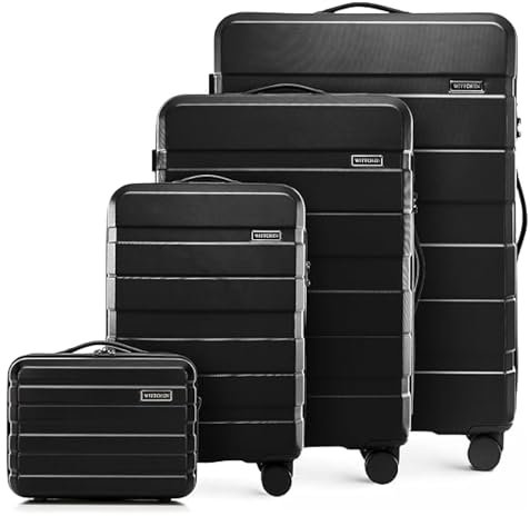 WITTCHEN COMODO Line Kofferset Reisekoffer Hartgepäck aus ABS TSA Schloss Größe Reisekofferset Gepäckset Handgepäck Set (S+M+L+Kosmetikkoffer) Schwarz