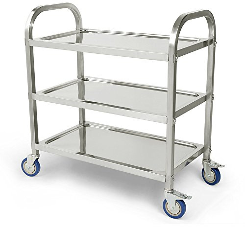OHMG Servierwagen mit Rollen, 3 Tabletts, Edelstahl, Küchenwagen mit Rollen, Regale zur Aufbewahrung, Catering, Servierwagen, Restaurant, Kantine, Gastronomie (95 x 50 x 95 cm)