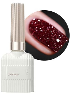 Glitter Burgundy Red Gel Nail Polish - Reflective, Soak Off UV/LED, Long Lasting, Chip Resistant Dark Red Polish for Nail Starters at Home