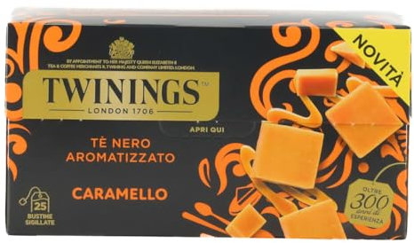 Twinings, Tè Nero Aromatizzato Caramello, Gusto Ricco e Morbido, Infusi e Tisane, 1 Confezione da 25 Filtri