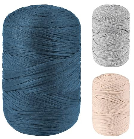 T-Shirt Garn Zum Häkeln, 200m Strickgarn Stoff, 600g Makramee Garn Tape zum Stricken,Makramee, Weben, Geschenkband, Taschenkorb,Wohnkultur (Saphirblau)