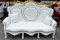 Casa Padrino Barock Kunstleder Sofa Weiß 180 cm - Barock Wohnzimmer Möbel