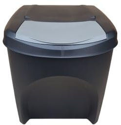 Stolmet 25L Stackable Recycling Bin (Brand KrysGo) - Customizable Lid Colours with Recycling Stickers - Durable Waste Sorting Solution for Home and Office (Black + Grey)
