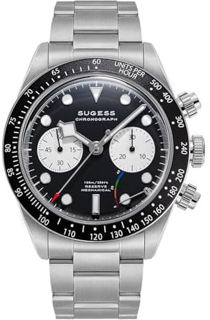 Sugess Seagull ST1907 Panda Chronograph 1963 BNIB, 41 mm, Schwarz, Schwarz , Klassisch