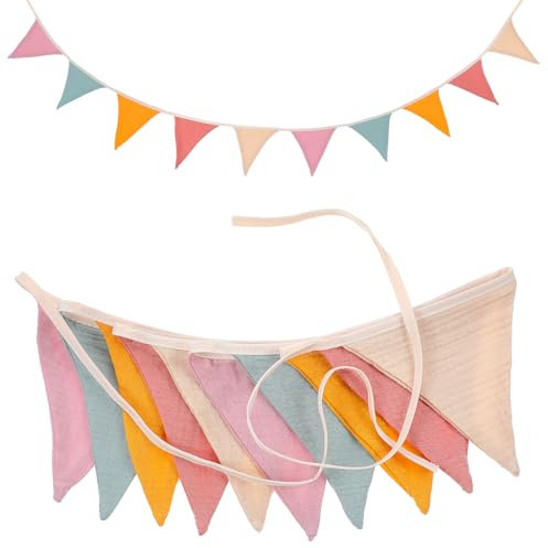 Tyqour Bunt Wimpelkette Kinderzimmer Lang 236cm Stoff Wimpelkette Outdoor Wimpelgirlande Girlande Kinderzimmer Deko zum Aufhängen,Babyzimmer Deko Wetterfest Kinderzimmer-Deko für Mädchen Junge