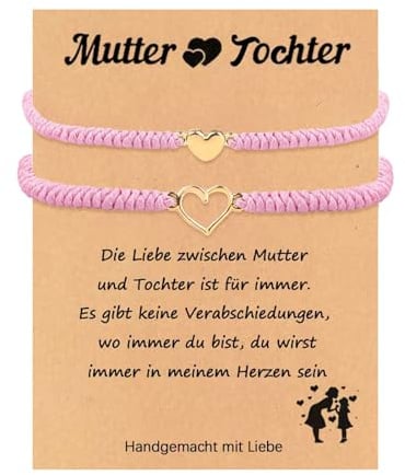 Tirdkid Mutter-Tochter-Armband – Premium rote Schnüre Armbänder für Mutter und Tochter, ideal als Muttertagsgeschenk und Glücksarmband mit vergoldeten Herzanhängern