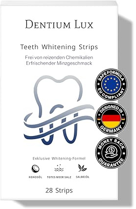 Dentium Lux Teeth Whitening Strips | 28 Strips (14 Anwendungen) | Bleaching Zähne ohne Schmerzen | Schonende Zahnaufhellung | Peroxidfrei | Zähne Aufhellen | Weiße Zähne | Zahnbleaching jederzeit