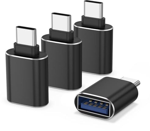 4 Pack USB C to USB Adapter, USB3.0 Female to USB-C Male Adapter Converter for MacBook Pro after 2016, MacBook Air after 2018, Mac Mini, Dell XPS and More Type C or Thunderbolt 3 Devices Black