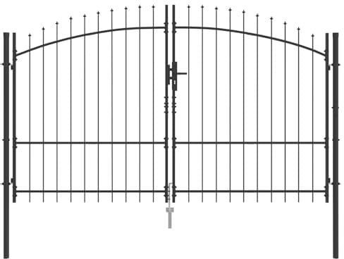 vidaXL Puerta de jardín con parte superior Spear-Top Dual Swing Gris 2,995 x 2,245 m | Material de acero recubierto de polvo Entrada tradicional duradera y resistente a los rayos UV Perfecto para