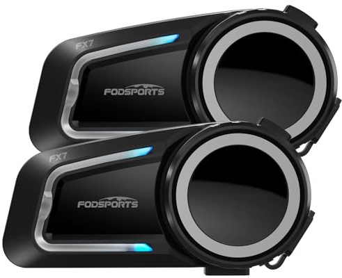 Fodsports FX7 Motorcycle Helmet Bluetooth Headset 10-Rider Mesh Intercom | BT5.4 Dual Chips Motorbike Headset App Control,Audio Multitasking,Noise Reduction,Voice Assistant,Music Share, FM,IP67,2 Pack