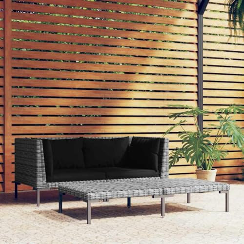 SDWEHO7 3er-Set Outdoor Sitzgruppe Balkon Lounge Möbel Outdoor Gartensofa Gartenmöbel Set, Dunkelgrau Halbrundes Poly Rattan
