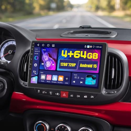 Hikity 4+64G 10.1 Radio Android para FIAT 500L 2012-2017 Wireless CarPlay | Pantalla Táctil GPS Navi Bluetooth WiFi FM/RDS Cámara Trasera Control del Volante 4+64G