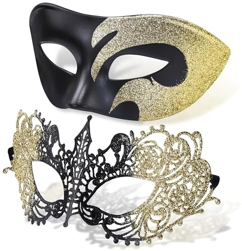 SIQUK 2 Stück Venezianischen Masquerade Maske Paar Maskerade Masken Damen Herren Venezianischen Maske für Halloween Karneval Party Kostüm