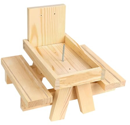 DECHOUS Wooden Squirrel Feeder Table Outdoor Nut Rack Corn Cob Holder for Backyard Wildlife Feeding and Bird
