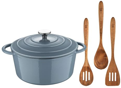 Cacerola con tapa de Ø25,5x12cm (5L) en hierro fundido + Set de 3 Utensilios de madera NOIA San Ignacio