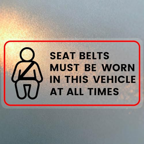 PRESSINART 10Pcs Car Seat Belt Sticker Fasten Seat Belt Sign Must Be Worn in This Vehicle at All Times Decal Self Adhesive Vinyl Waterproof Warning Safety Decal for Car Taxi Truck Window 2 x 4 Inch