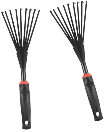 IWOWHERO 2 Stück Handrechen mit Zähnen Ergonomischer Anti-rutsch-Griff Langlebiger Kunststoff und Kohlenstoffstahl für Gartenarbeit Laub und Wurzelbürste Praktisches Gartentool