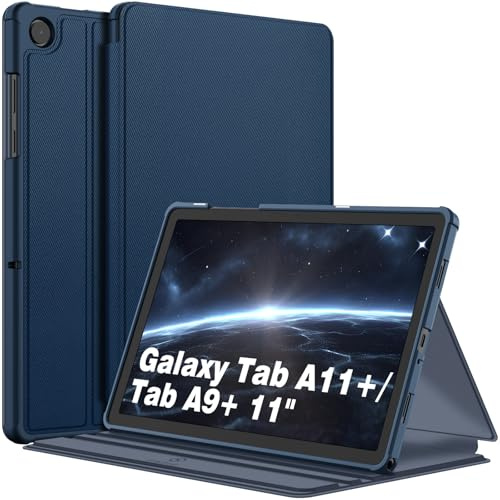 Fintie Hülle für Samsung Galaxy Tab A11+ Plus/Tab A9+ 11 Zoll 2025 | Stoßfeste Tablet-Schutzhülle mit Soft-TPU-Rückseite, 3-fach verstellbarem Ständer, Auto Sleep/Wake, Dunkelblau