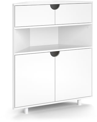 Vicco Eckschrank Inaro, Weiß, 79 x 96 cm | mit 4 Fächern, geeignet zur platzsparenden Aufbewahrung in Raumecken