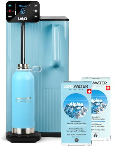LanGWATER TheWell 2 - Purificador de agua y mineralización (filtro instantáneo, con ósmosis inversa, NSF58, UV, 2 paquetes de minerales suizos, botella de cristal, tapón de metal, 1 L)